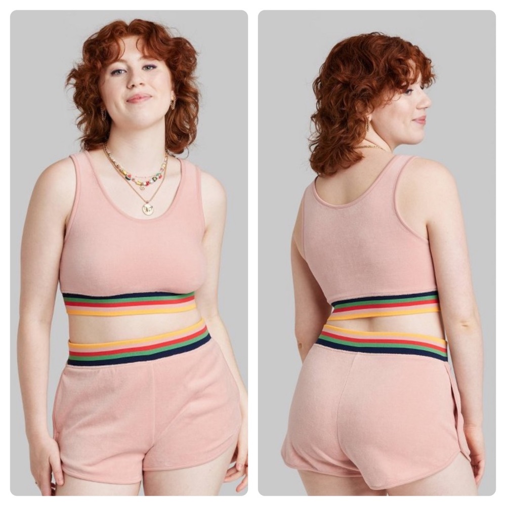 Wild Fable Velour Rainbow Stripe Cropped Tank